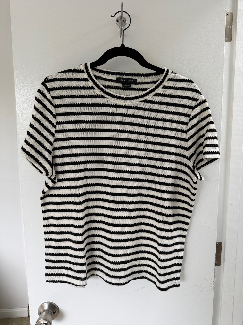 Sanctuary Black & White Striped Short Sleeve Knit Top